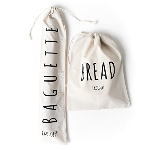 EKOLOJEE Linen Bread Bags - Keeps Homemade Bread Fresh, Natural Cotton & Hemp Set of 2