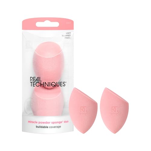 Real Techniques Makeup Sponge - Velvet Powder Blending, 100% Vegan, Latex-Free - 2 Count