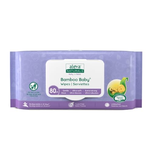 Aleva Naturals Bamboo Baby Wipes - Gentle Clean for Sensitive Skin, 100% Biodegradable - 80 Count