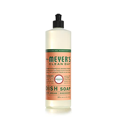 Mrs. Meyer's Dish Soap - Cuts Grease, Plant-Derived Ingredients, Geranium Scent - 16 Fl. Oz