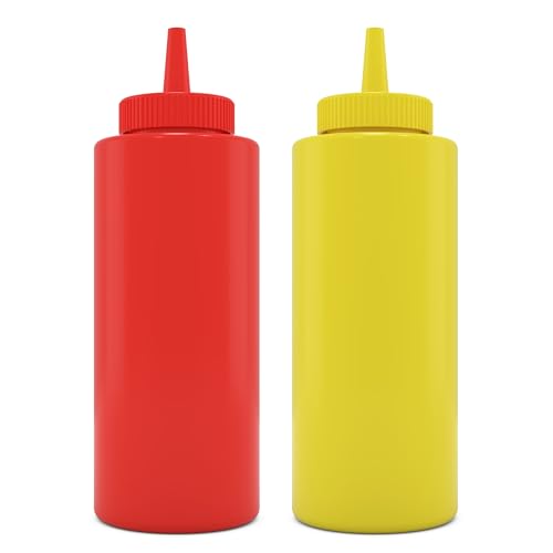 BRIGHTFROM Condiment Squeeze Bottles - BPA-Free, Reusable, Easy-Fill Design, 2-Pack 12oz