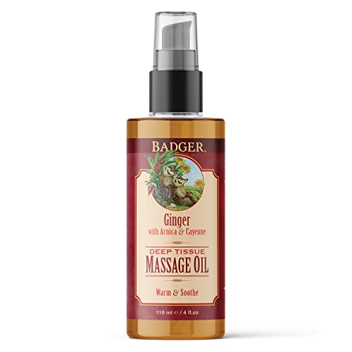 Badger Deep Tissue Massage Oil - Soothing Ginger, Arnica & Cayenne, Certified Organic - 4 oz