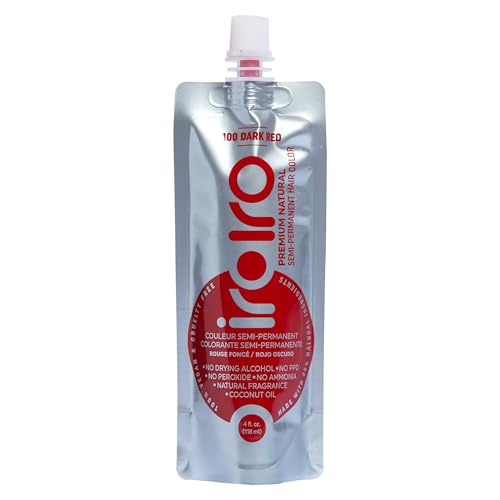 IROIRO Premium Natural Semi-Permanent Hair Color - Nourishing Dark Red, Vegan, 4oz Eco-Pouch