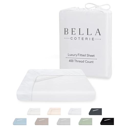 Bella Coterie Luxury King Fitted Sheet - Hypoallergenic, Cooling, 400 TC, 18" Deep Pocket - White