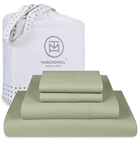 Threadmill 1000 Thread Count Supima Cotton Bed Sheet Set - Luxurious Softness, Sage Green - Queen