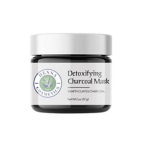 Henna Cosmetics Detoxifying Charcoal Mask - Deep Cleanser, Rose Scent, Triple Action Clays - 2oz