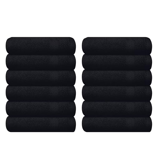 GLAMBURG Ultra Soft Washcloths Set - Durable, 100% Pure Cotton, Highly Absorbent - 12 Pack, Black