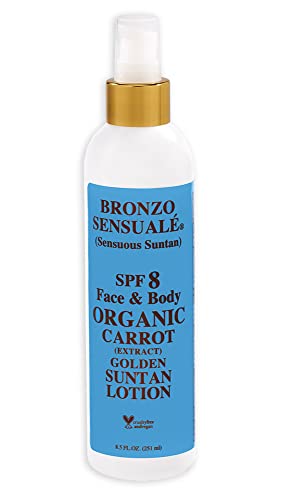 Bronzo Sensuale Tanning Lotion SPF 8 - Anti-Aging Carrot Formula, Vegan - 8.5oz