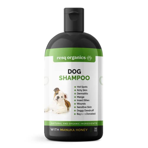 ResQ Organics Pet Shampoo - Soothes Itchy Skin, Moisturizes Coat with Aloe & Manuka Honey - 16oz