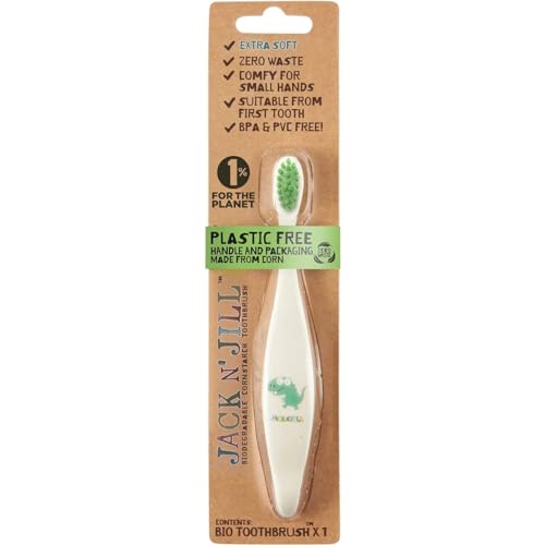 Jack N' Jill Kids Toothbrush - Extra Soft Bristles for Gentle Cleaning, Plant-Based Handle - Dino