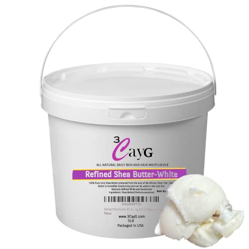 3CayG Body Butter - Nourishing Moisturizer for Skin & Hair, Pure Refined Shea Butter - 5lb Pail