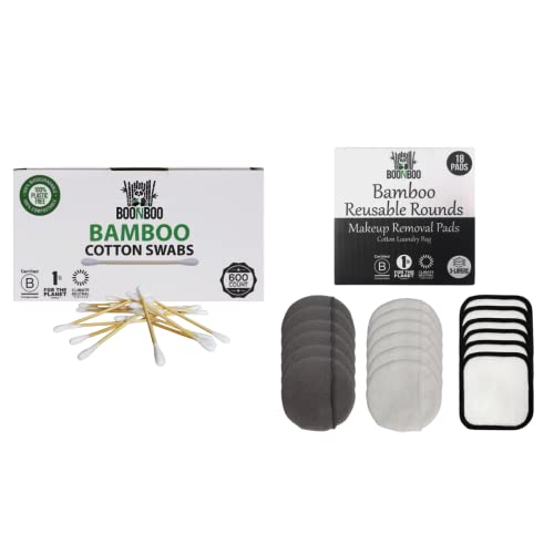 BOONBOO Cotton Swabs & Facial Pads - Biodegradable, Natural Materials, 600ct + 18pcs