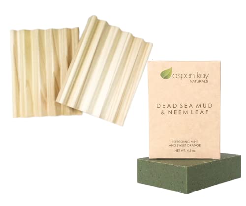 Natural Dead Sea Mud & Neem Soap Set - Nourishing, Organic Ingredients - 4.5oz Bar & Wood Dish