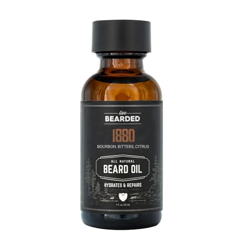 Live Bearded Beard Oil - Nourishing Jojoba Oil for Hydration, 1880 Bourbon Citrus Scent - 1 fl oz