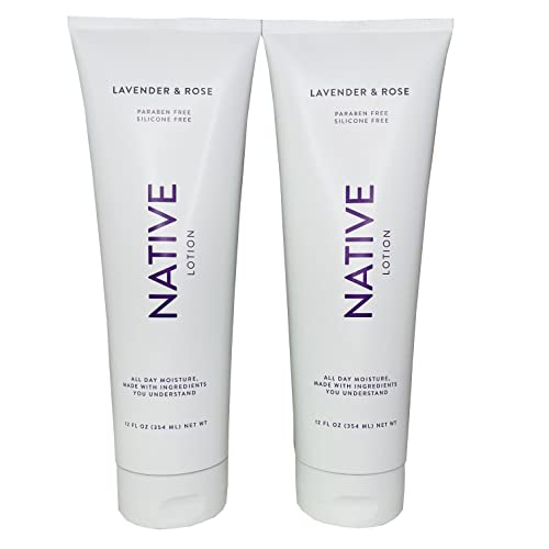 Native Body Lotion - Hydrating, Naturally Derived Ingredients, Lavender & Rose - 12oz, 2 Pack