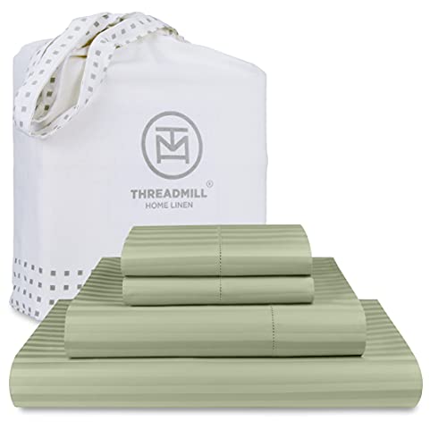 Threadmill 600 Thread Count Bed Sheet Set - Soft, Breathable 100% Cotton, Sage Green - Queen Size