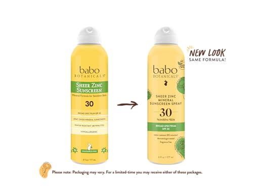 Babo Botanicals Sheer Zinc Sunscreen Spray SPF30 - Mineral Protection, Fragrance-Free - 2-Pack