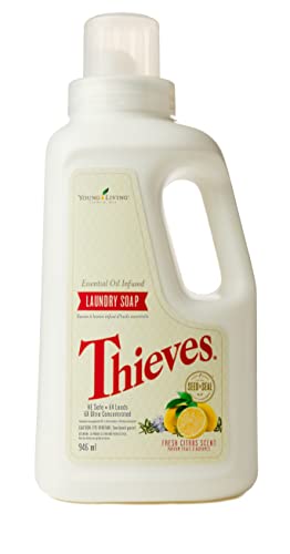 Young Living Thieves Laundry Detergent - Plant-Based, Natural Enzymes, Fresh Citrus Scent - 32oz