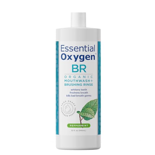 Essential Oxygen Organic Mouthwash - Whiter Teeth, Fresher Breath, Alcohol-Free, Peppermint - 32oz