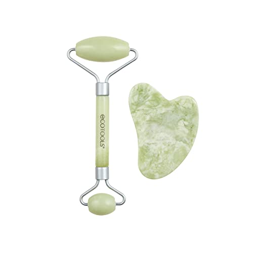 EcoTools Jade Facial Roller & Gua Sha Duo - Promotes Circulation, Reduces Inflammation - 2 Piece Set