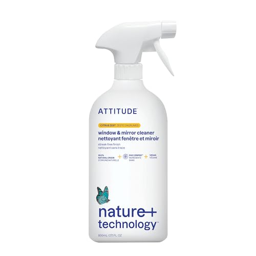 ATTITUDE Window & Mirror Cleaner - EWG Verified, Plant-Based, Vegan, Citrus Zest - 27.1 Fl Oz