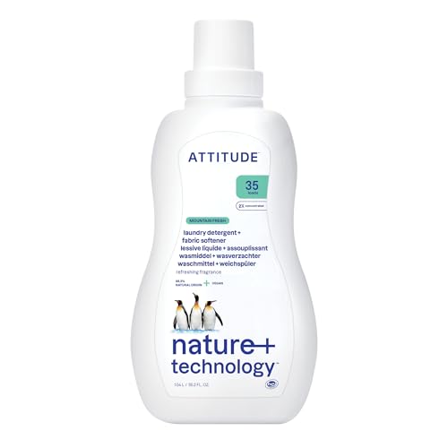 ATTITUDE 2-in-1 Laundry Detergent & Fabric Softener - 97% Natural Ingredients, Vegan - 35.5 Fl Oz