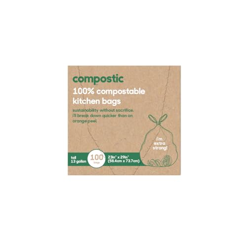 Compostic Compost Bags - Quick Breakdown, Non-Toxic & Certified, 13 Gallon, 100 Count