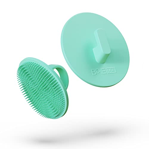 Boie USA Face Scrubber - Deep Cleansing, Hypoallergenic, Exfoliating Brush & Hook Bundle - Mint