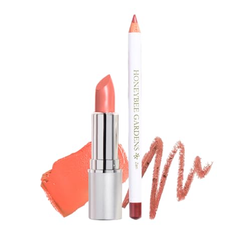 Honeybee Gardens Lip Liner & Lipstick Set - Vegan, Gluten-Free, Warm Pink & Coral Duo