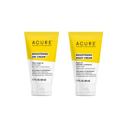 ACURE Brightening Day & Night Cream Duo - 100% Vegan, Moisturizes & Brightens - 1.7oz Each