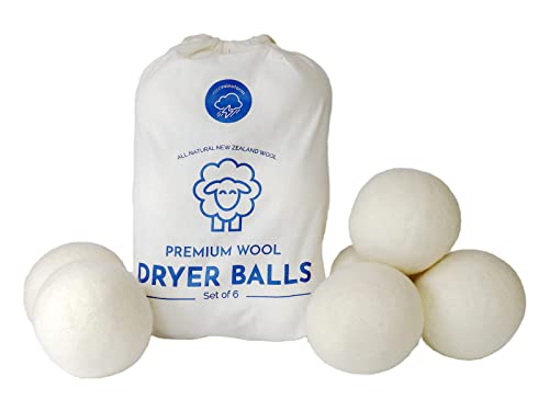 Premium Wool Dryer Balls - Natural Fabric Softener, Reduces Drying Time, 6-Pack - White