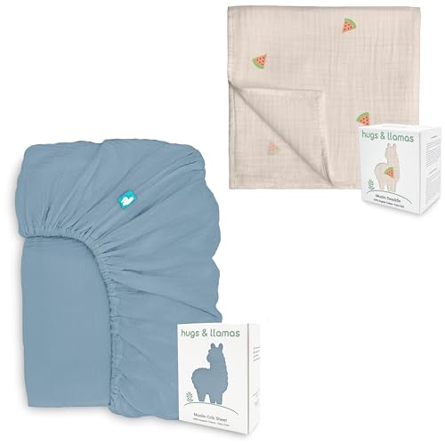 hugs & llamas 100% Organic Cotton Muslin Crib Sheet & Swaddle - Hypoallergenic, Breathable