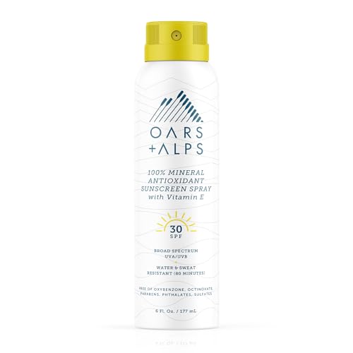 Oars + Alps Mineral SPF 30 Sunscreen Spray - Hydrating, Antioxidant-Rich, Water Resistant - 6 Oz