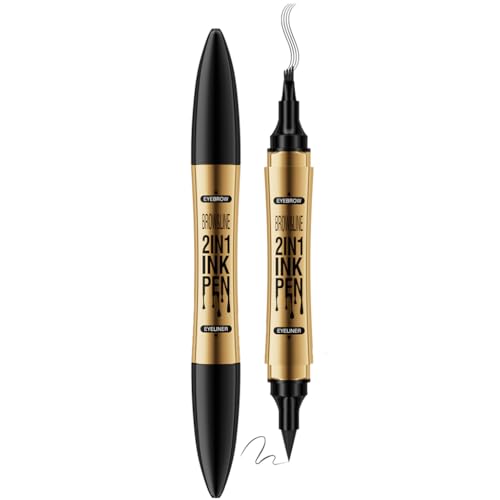 Magical Dual-Ended Eyebrow & Eyeliner Pen - Waterproof, Vegan, Long-Lasting - 4-Fork Tip, Black