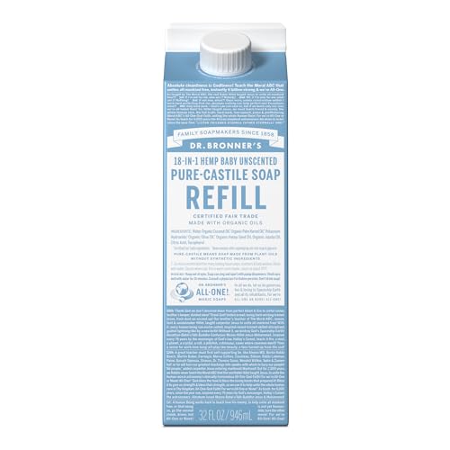 Dr. Bronner's Pure-Castile Liquid Soap Refill - 82% Less Plastic, Organic Ingredients - 32oz