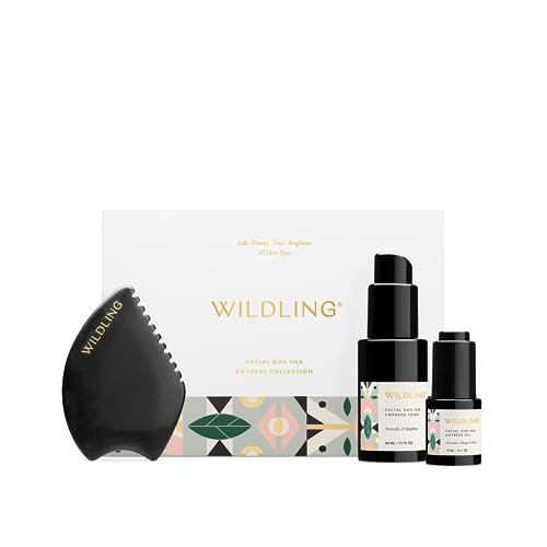 WILDLING Empress Gua Sha Set - Lift & Tone, USDA Organic Ingredients, 100% Authentic Bian Stone