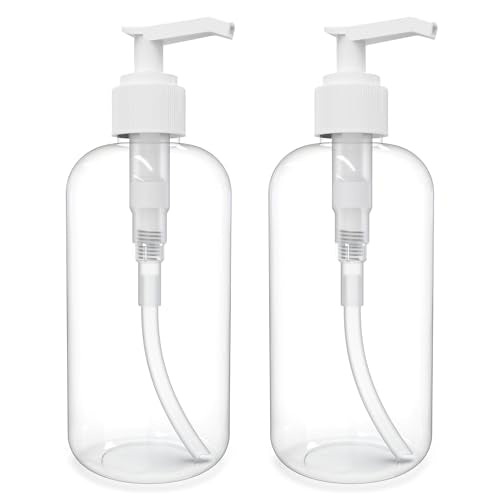 BRIGHTFROM 8oz Pump Dispenser Bottles - Refillable, BPA-Free, Leak-Proof - 2 Pack, Clear/White