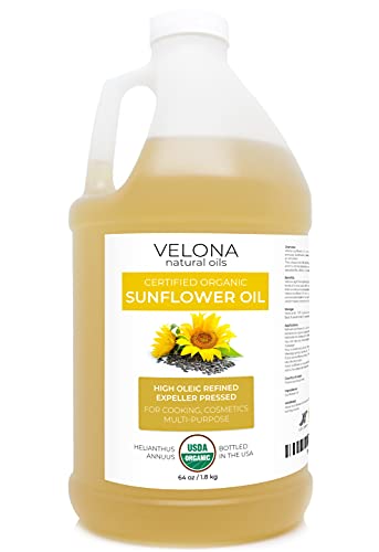 velona USDA Organic Sunflower Oil - Moisturizing Hair & Skin, Non-GMO, Cold Pressed - 64 Fl Oz