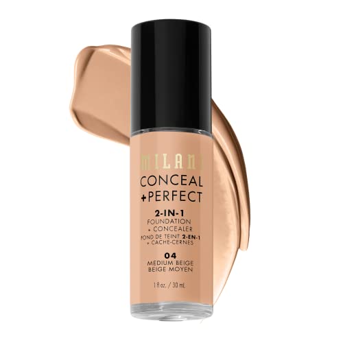 Milani Liquid Foundation Concealer - Flawless Complexion, Cruelty-Free, 45 Shades - Medium Beige