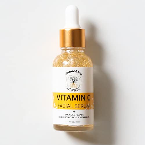 Organic Vitamin C Face Serum with Hyaluronic Acid & 24K Gold - Anti-Aging, Dark Spots - 1oz