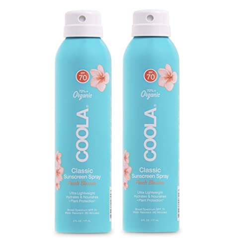 COOLA Sunscreen SPF 70 Spray - Nourishing, Vegan, Water Resistant, Peach Blossom - 6 Fl Oz, 2 Pack