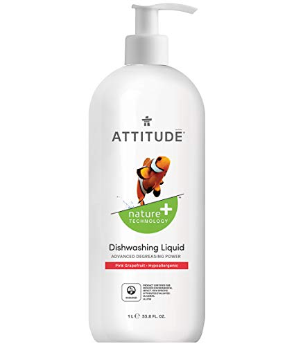 ATTITUDE Dishwashing Liquid - EWG Verified, Plant-Based, Pink Grapefruit - 33.8 Fl Oz