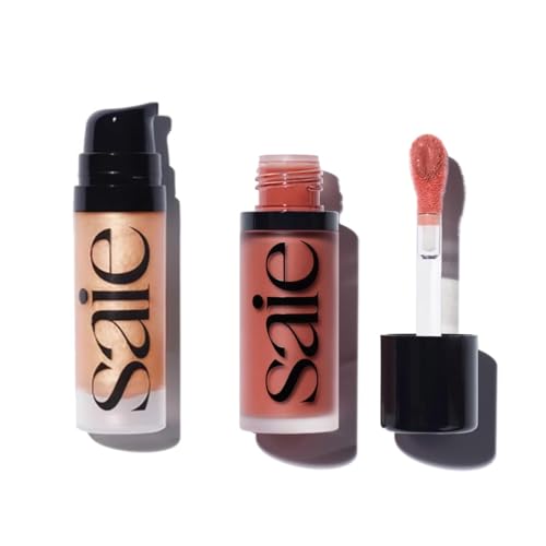 Saie Mini Glowy Super Gel & Dew Blush Duo - Hydrating Luminizer & Blendable Color - 0.5oz + 0.4oz