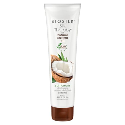 BioSilk Hair Cream - Defines Curls, Nourishing Coconut Oil & Silk, Frizz Control - 5 Oz