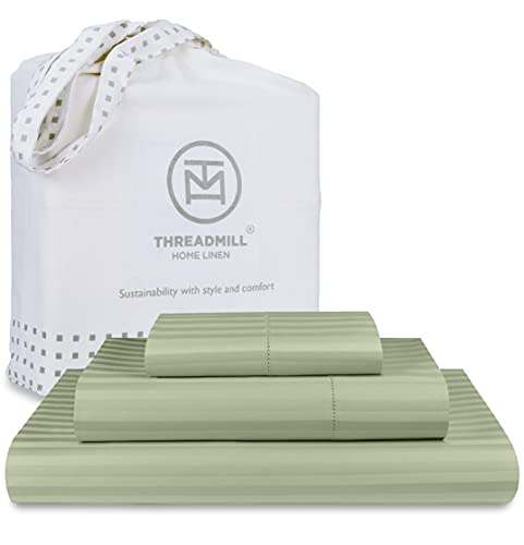 Threadmill 600 Thread Count Damask Bed Sheet Set - Soft Cotton, OEKO-TEX Certified - Sage Green