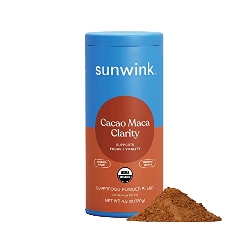 Sunwink Cacao Clarity Mushroom Supplement - Energy & Focus with Organic Superfoods - 20 Servings