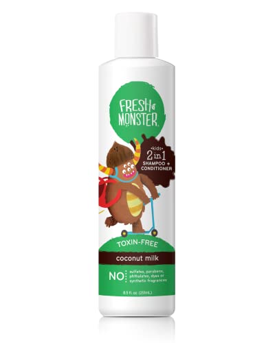 Fresh Monster Kids 2-in-1 Shampoo & Conditioner - Toxin-Free, Hypoallergenic, Coconut - 8.5oz