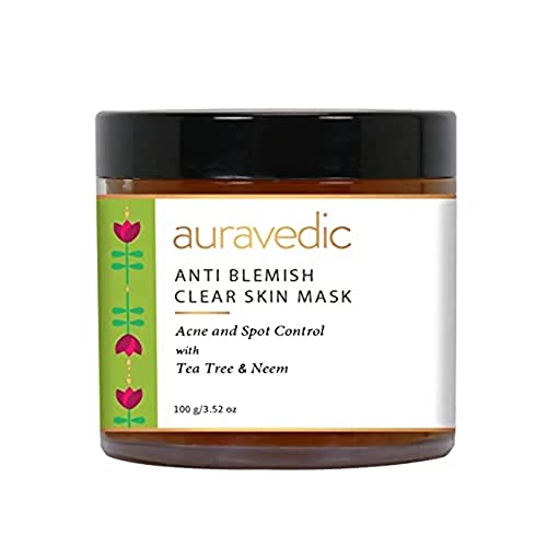 Auravedic Clear Skin Face Mask - Controls Oil & Purifies Pores with Tea Tree & Neem - 3.53 Oz