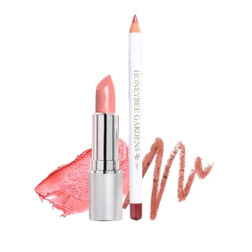 Honeybee Gardens Lip Liner & Lipstick Bundle - Vegan, Gluten Free, Warm Pink & Coral Pink