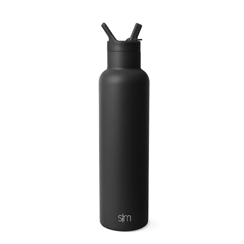 Simple Modern Water Bottle - Vacuum Insulated, Leakproof, BPA-Free Straw Lid - 24oz, Midnight Black